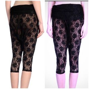 Italian HAPPINESS black lace  fold over Leggings cover up
